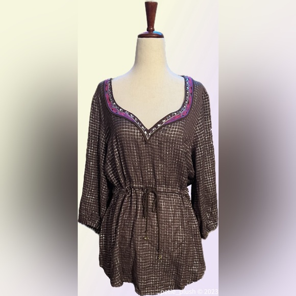 Free People - Like New - Vintage - Metallic Tunic Boho Top - Size: Large - Picture 1 of 6